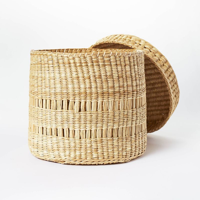 11" x 9" Oval Decorative Lidded Open Weave Basket Natural - Threshold™ designed with Studio McGee