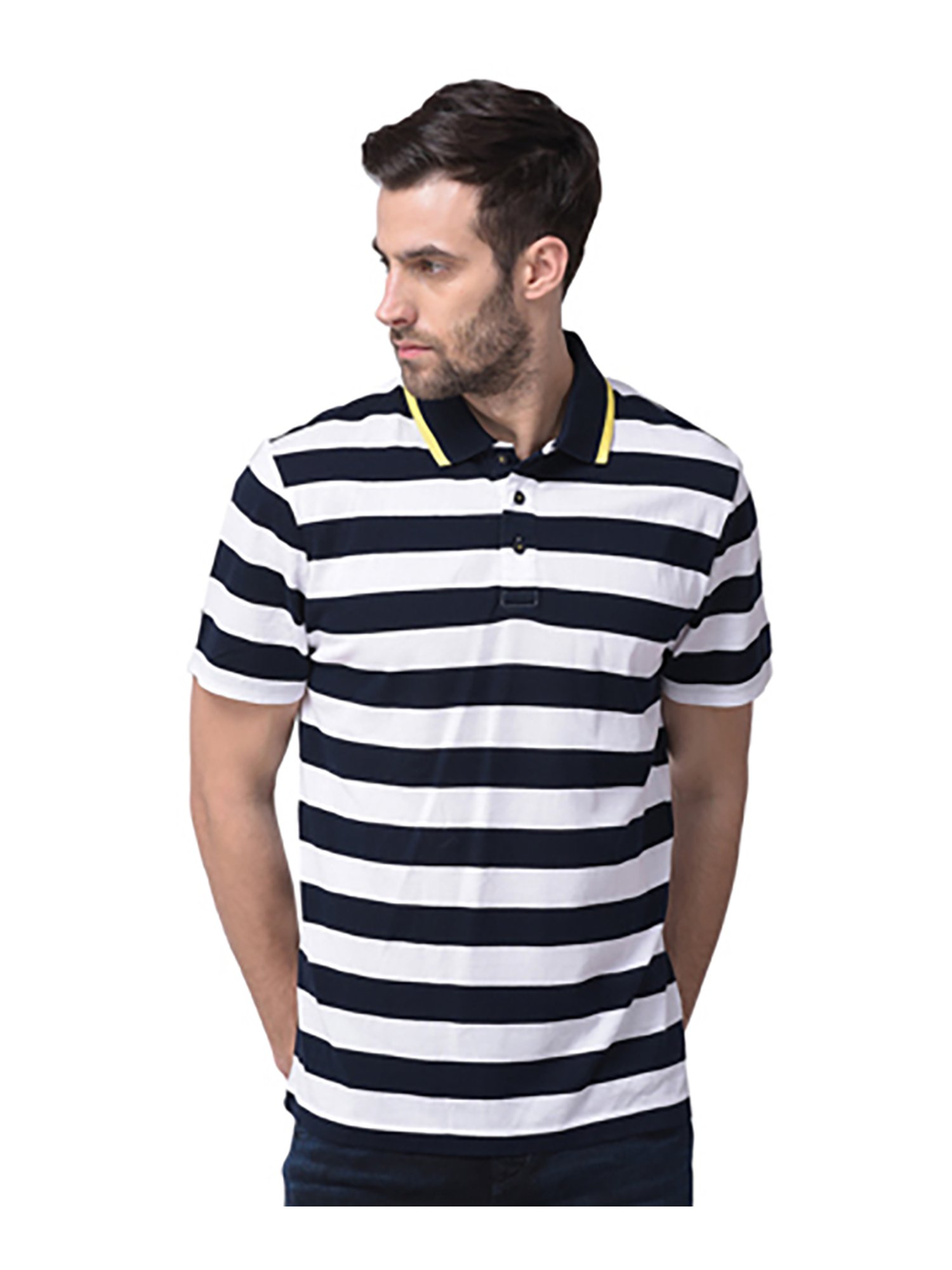 Woods Navy & White Striped Polo T-Shirt