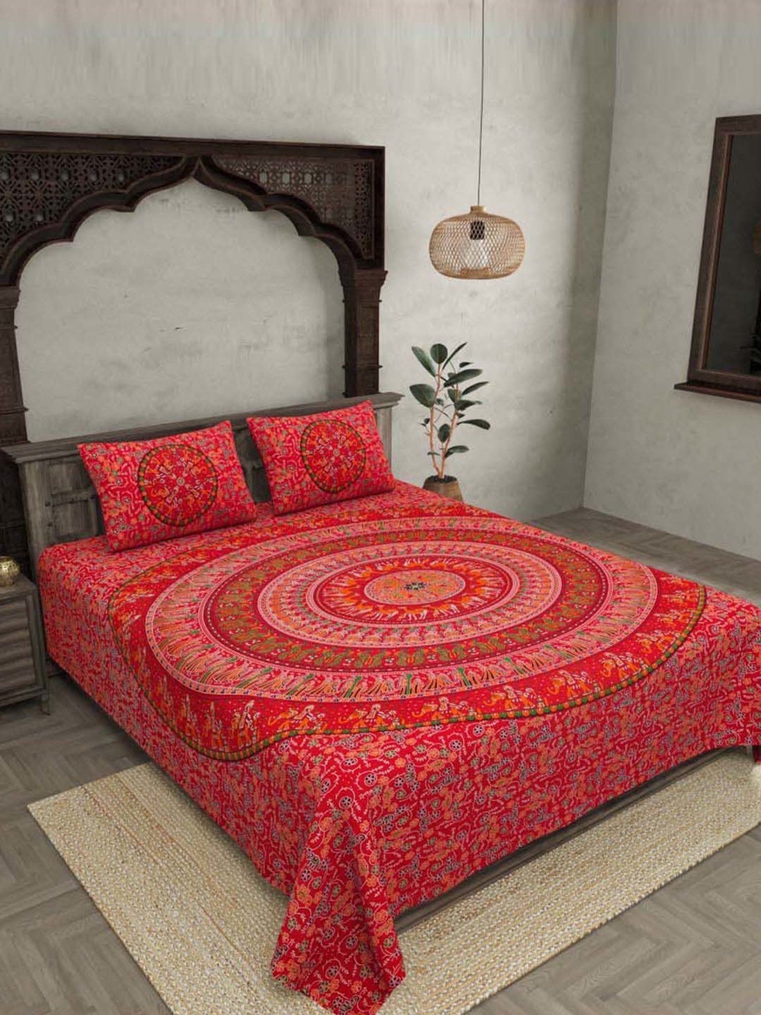 JaipurFabric Orange 100% Pure Cotton 180 TC Double Bedsheet with 2 Pillow Covers