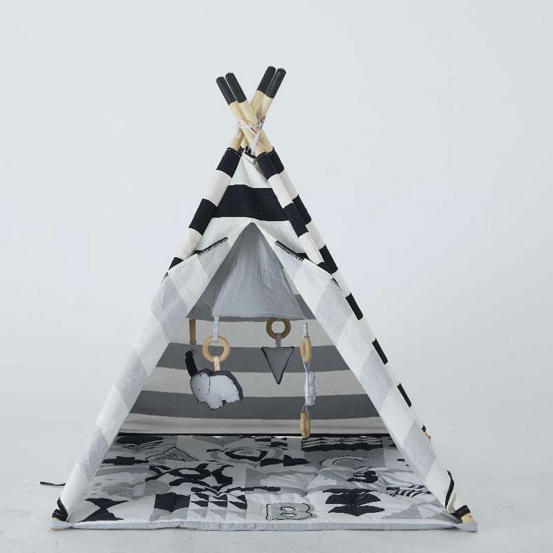Wonder&Wise Striped Indoor Baby Toddler Childrens Kids Foldable Canvas Activity Toy Teepee Play Tent House with ABC Floor Mat for Ages 6 Months and Up