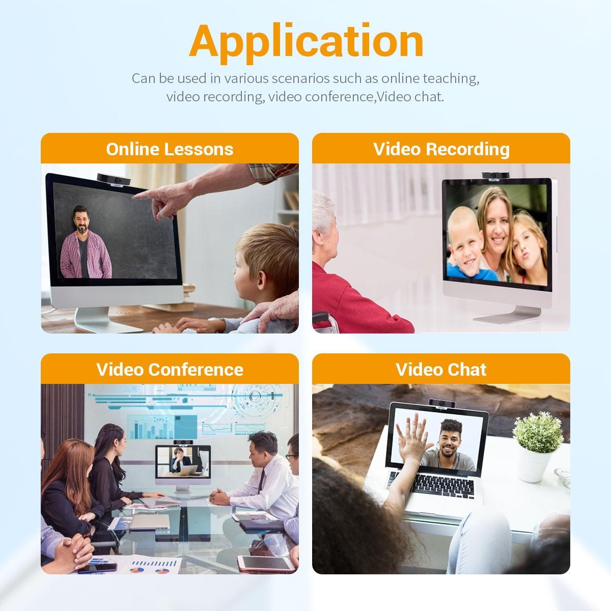 2MP Live Webcam USB Camera Online Conference Teaching Video Built-in Microphone WEB08