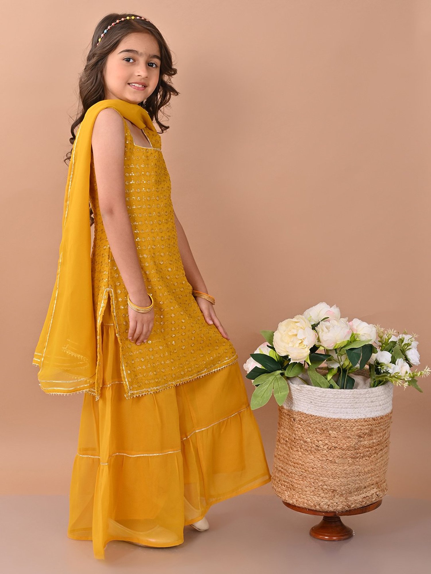 Many Frocks Kids Blue Embellished Top with Plazzos