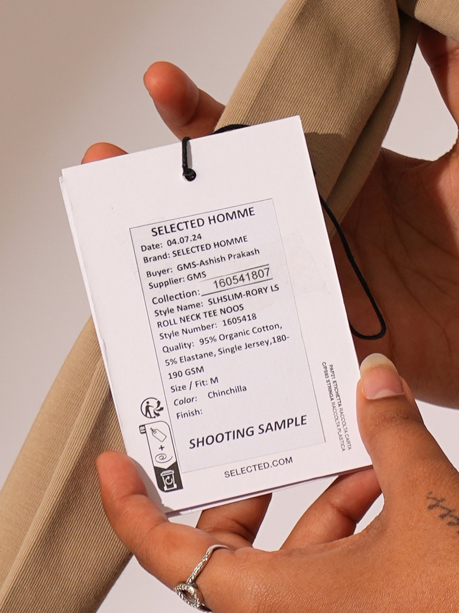 Selected Homme Beige Organic Cotton Slim High Neck