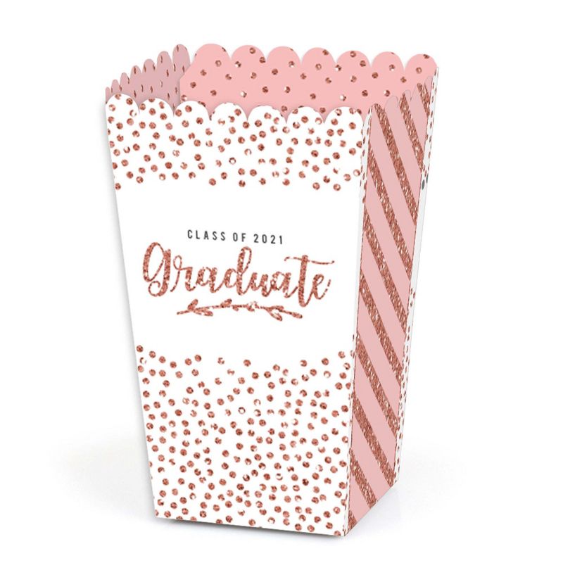 Big Dot of Happiness Rose Gold Grad - 2021 Graduation Party Favor Popcorn Treat Boxes - Set of 12