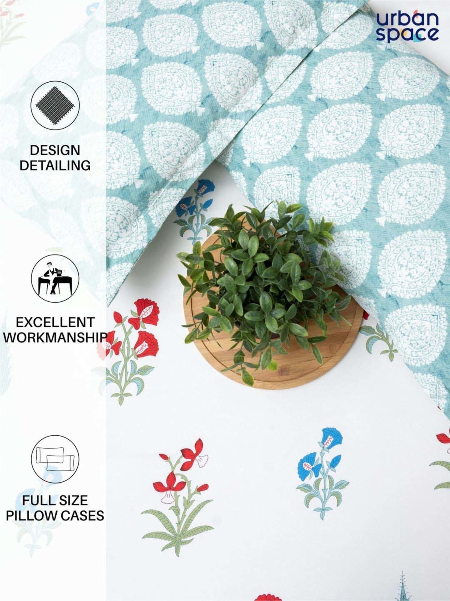 Urban Space Regal High Garden Red Cotton 220 TC King Bedsheet With Pillow Covers