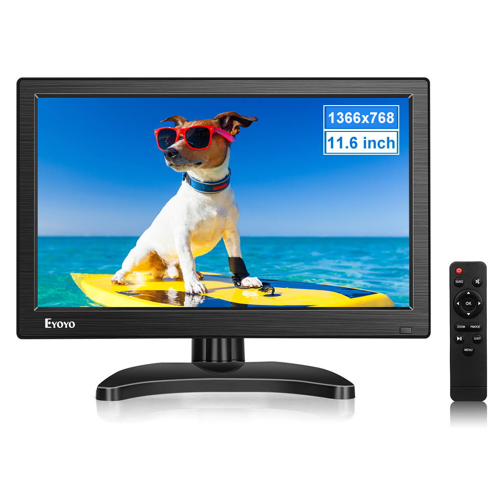Eyoyo Portable Small HDMI Monitor 12" LCD Monitor 1366x768 w/HDMI VGA BNC AV Inputs Built-in Speaker