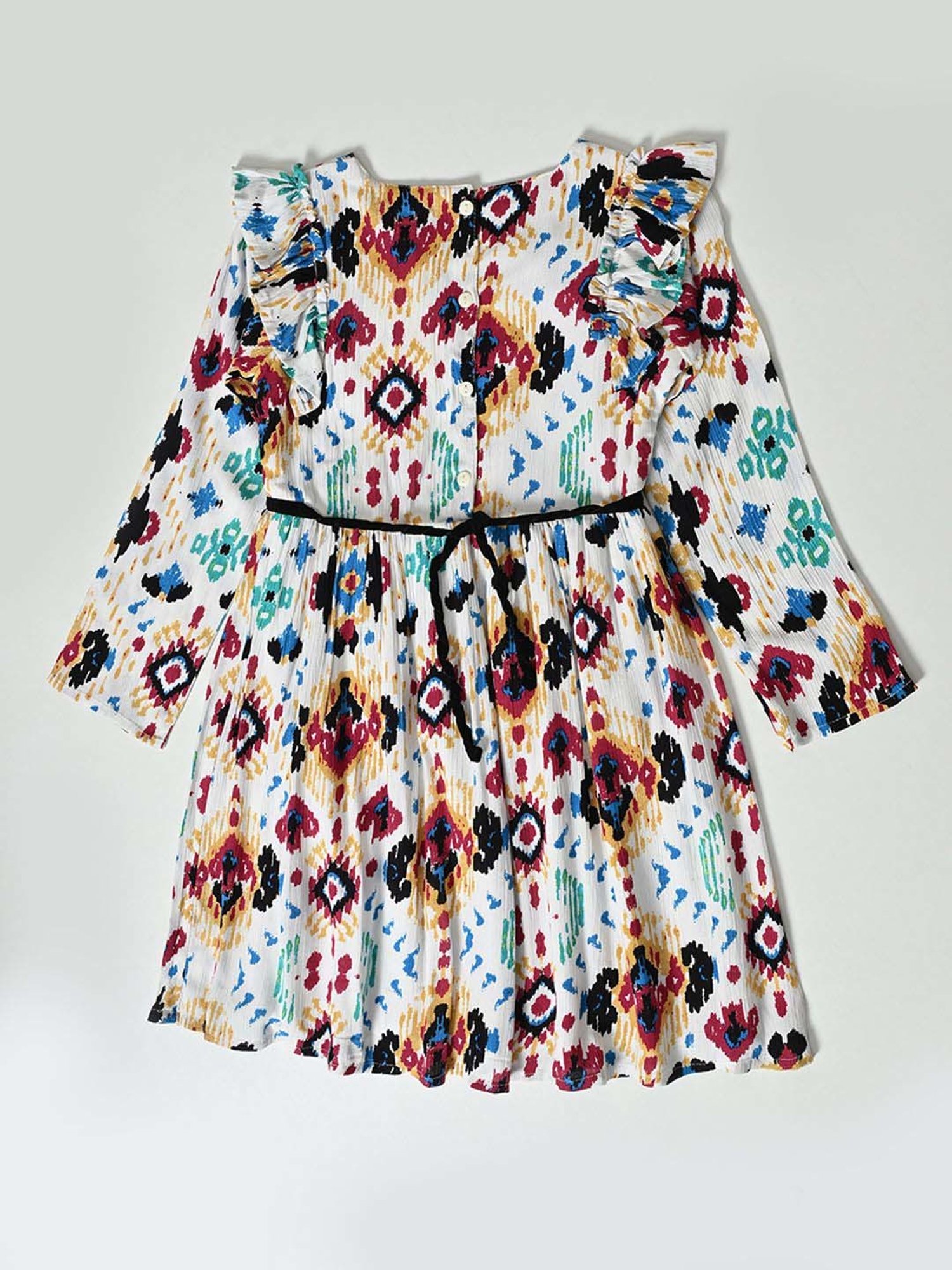 Bella Moda Kids White Cotton Printed Full Sleeves Dress