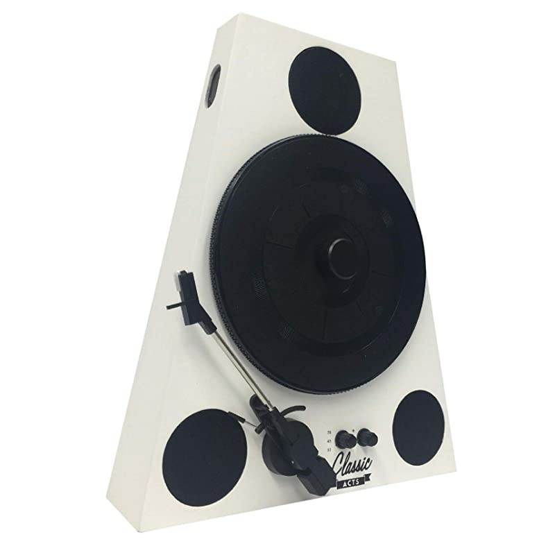 Vertical Bluetooth Turntable 3 Speed Record Player Auto Stop Feature Amplified Triple Builtin Stereo Speakers Headphone Jack Input and RCA Outputs White