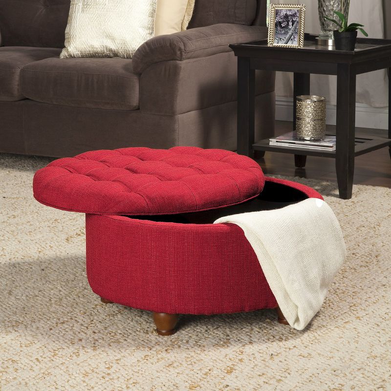 Tufted Round Cocktail Storage Ottoman Red - HomePop