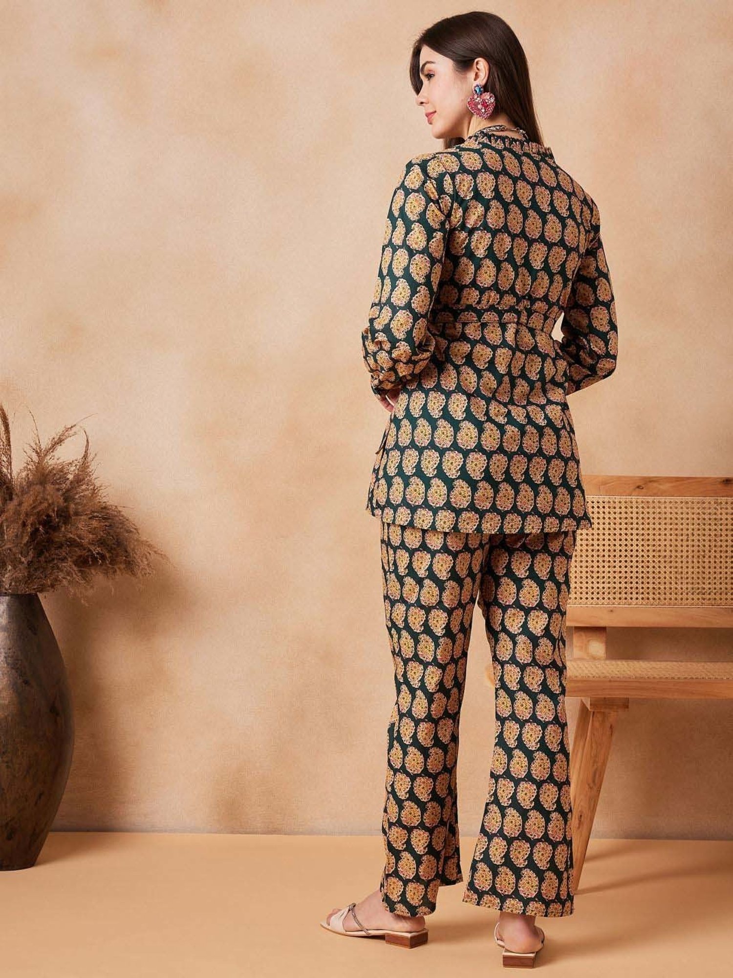 Inweave Green Cotton Printed Top & Pant Set