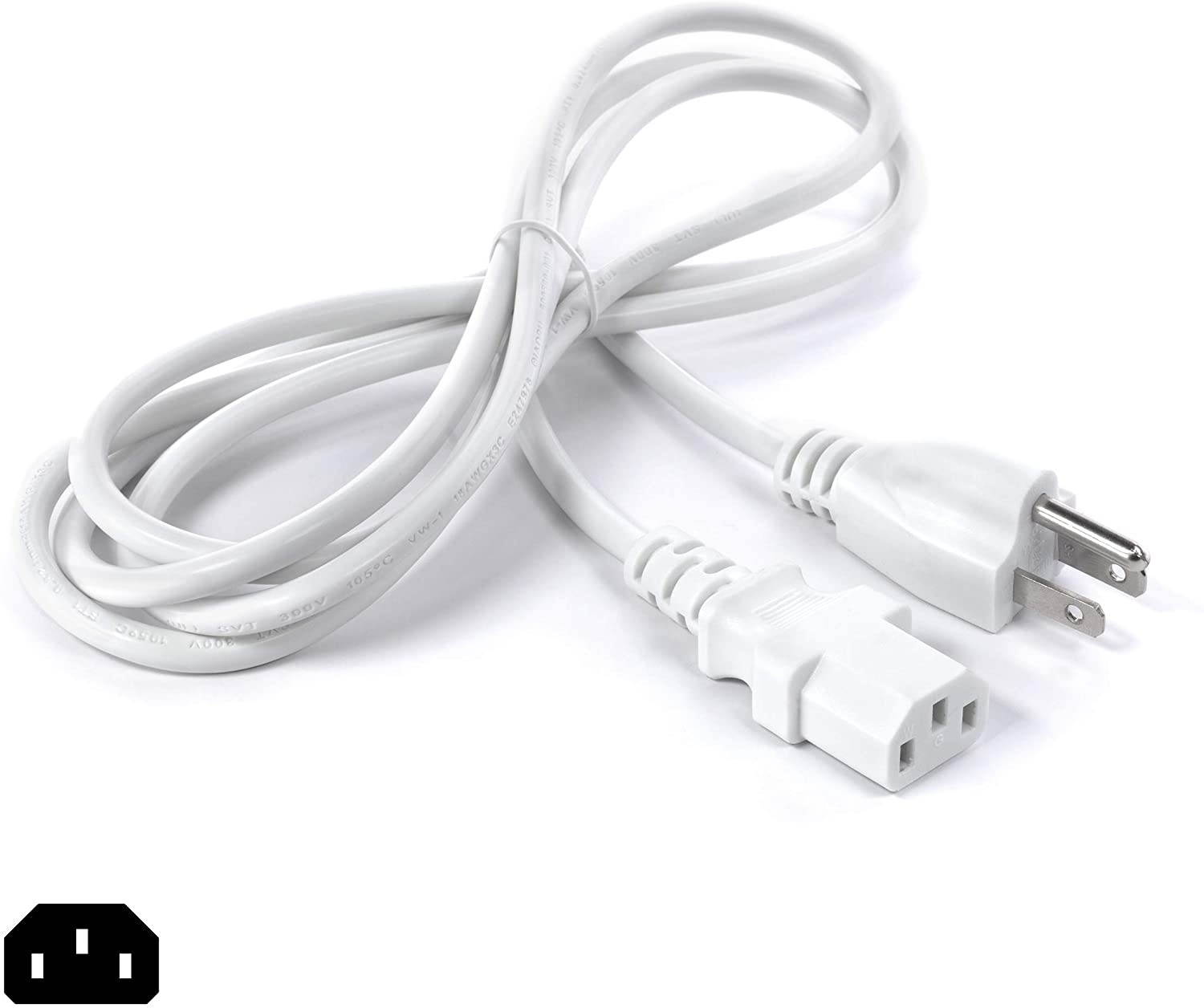 AC Power Cord (3 Prong) | 6 Feet, White | Premium Quality Copper Wire Core - Computer, Medical, Server & Desktop - NEMA 5-15 to C13 / IEC 320 - UL Listed Power Cable