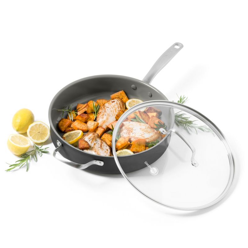 GreenPan Chatham Ceramic Non-Stick Covered Helper Handle Skillet 5qt Gray