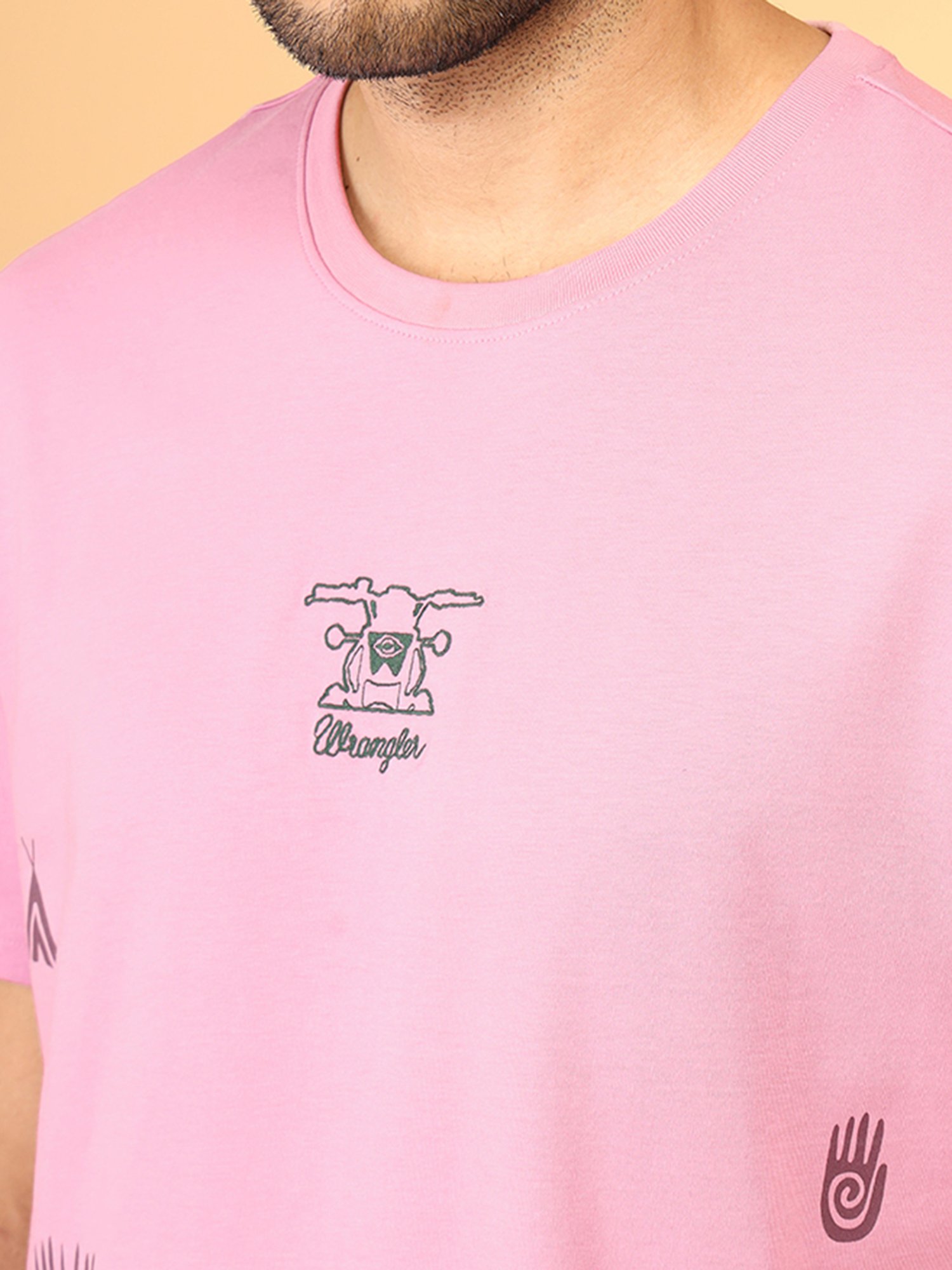 Wrangler Pink Relaxed Fit Printed Cotton Crew T-Shirt
