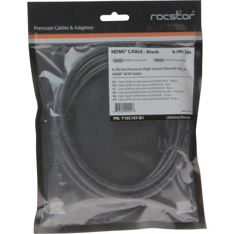 Rocstor Premium 1ft High Speed HDMI (M/M) Cable with Ethernet - Cable Length: 1ft - HDMI for Audio/Video Device - 1.28 GB/s - 1 ft