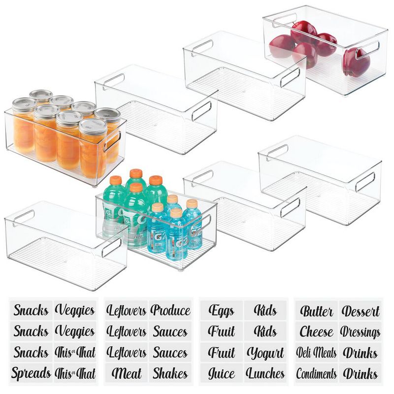 mDesign Plastic Food Storage Organizer Bin with Labels, Set of 9 - Clear
