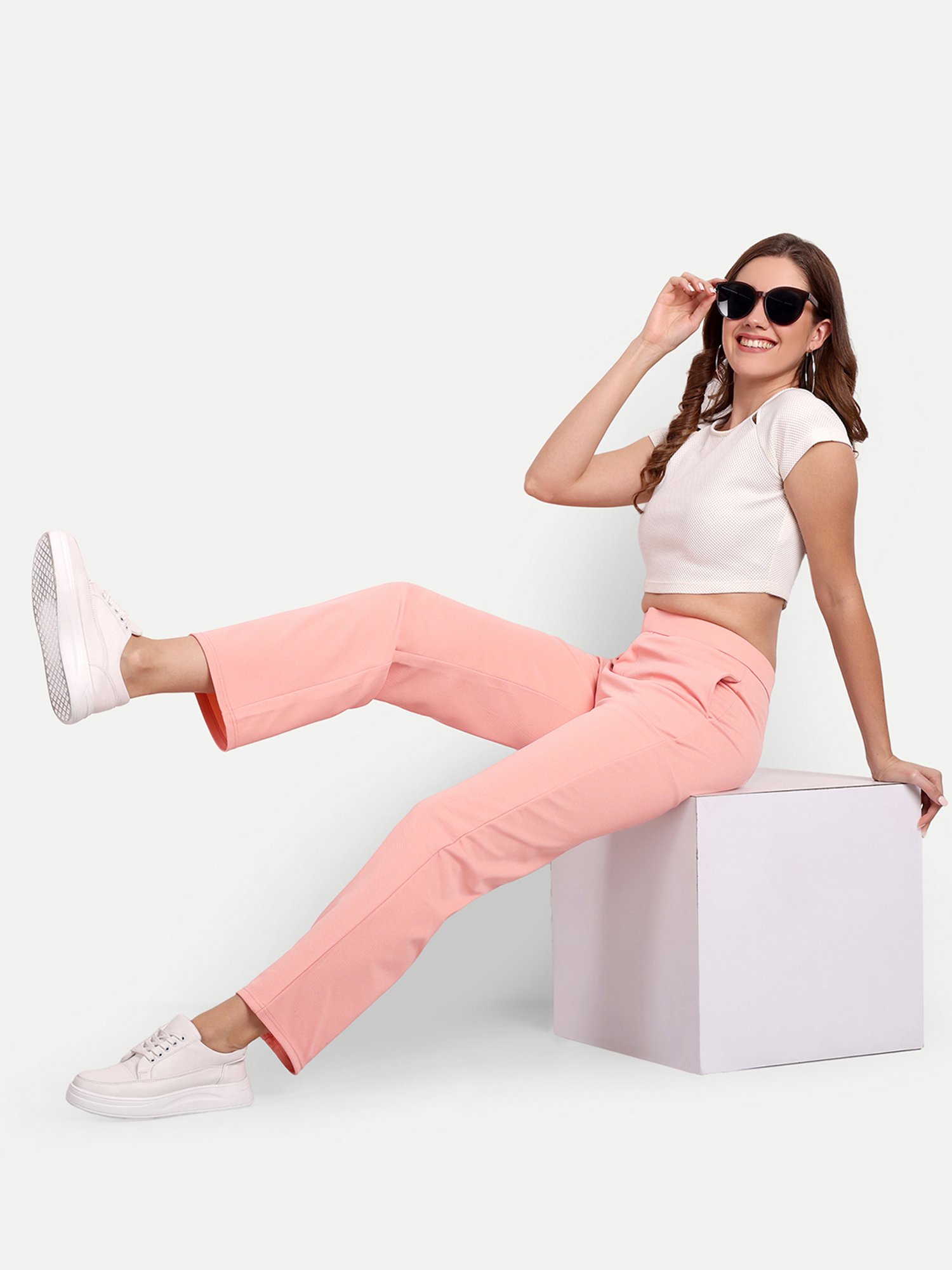 Broadstar Pink Straight Fit High Rise Trousers