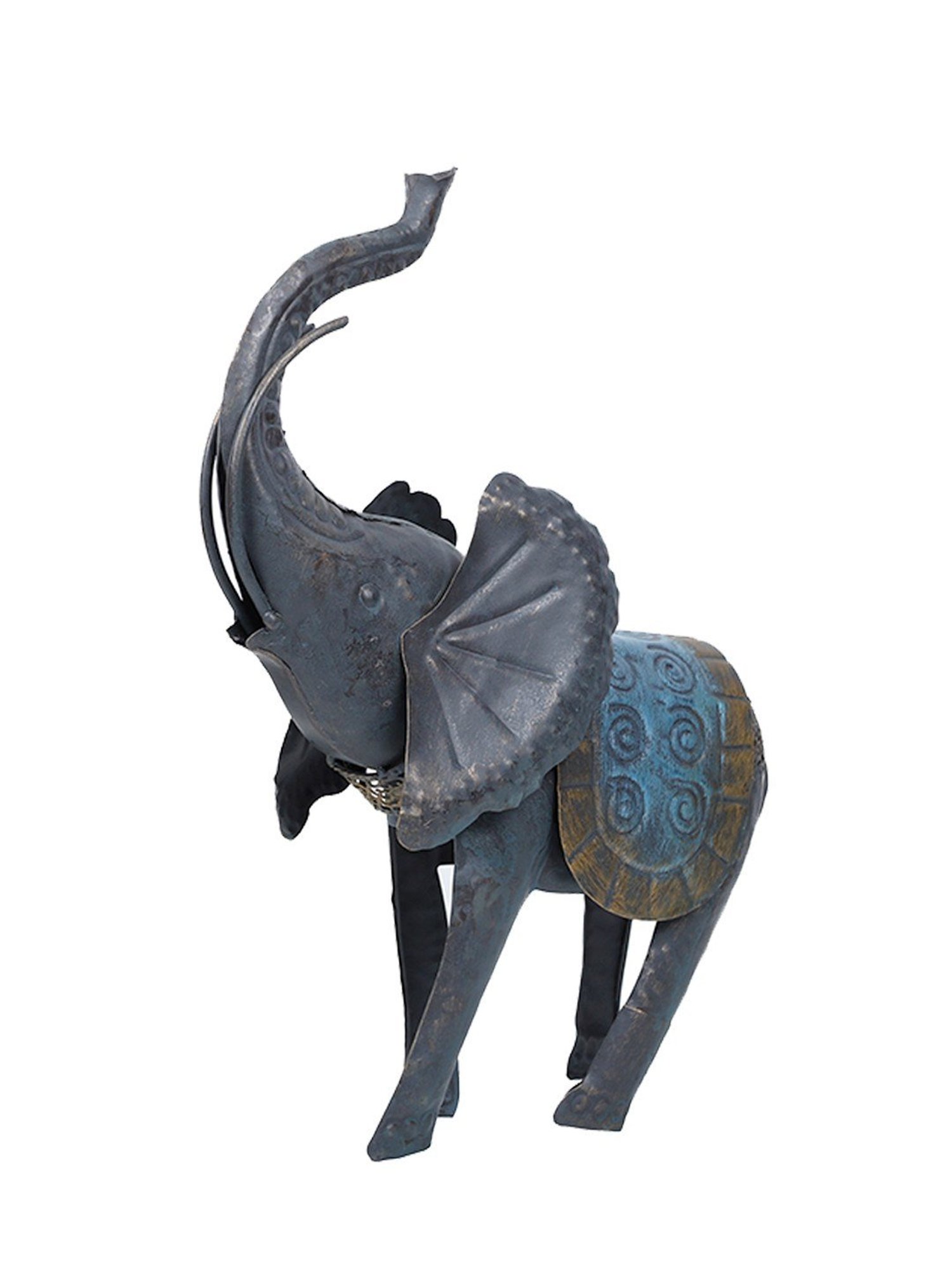 Aapno Rajasthan Black & Blue Metal Gajraj Detailed Elephant Table Decor