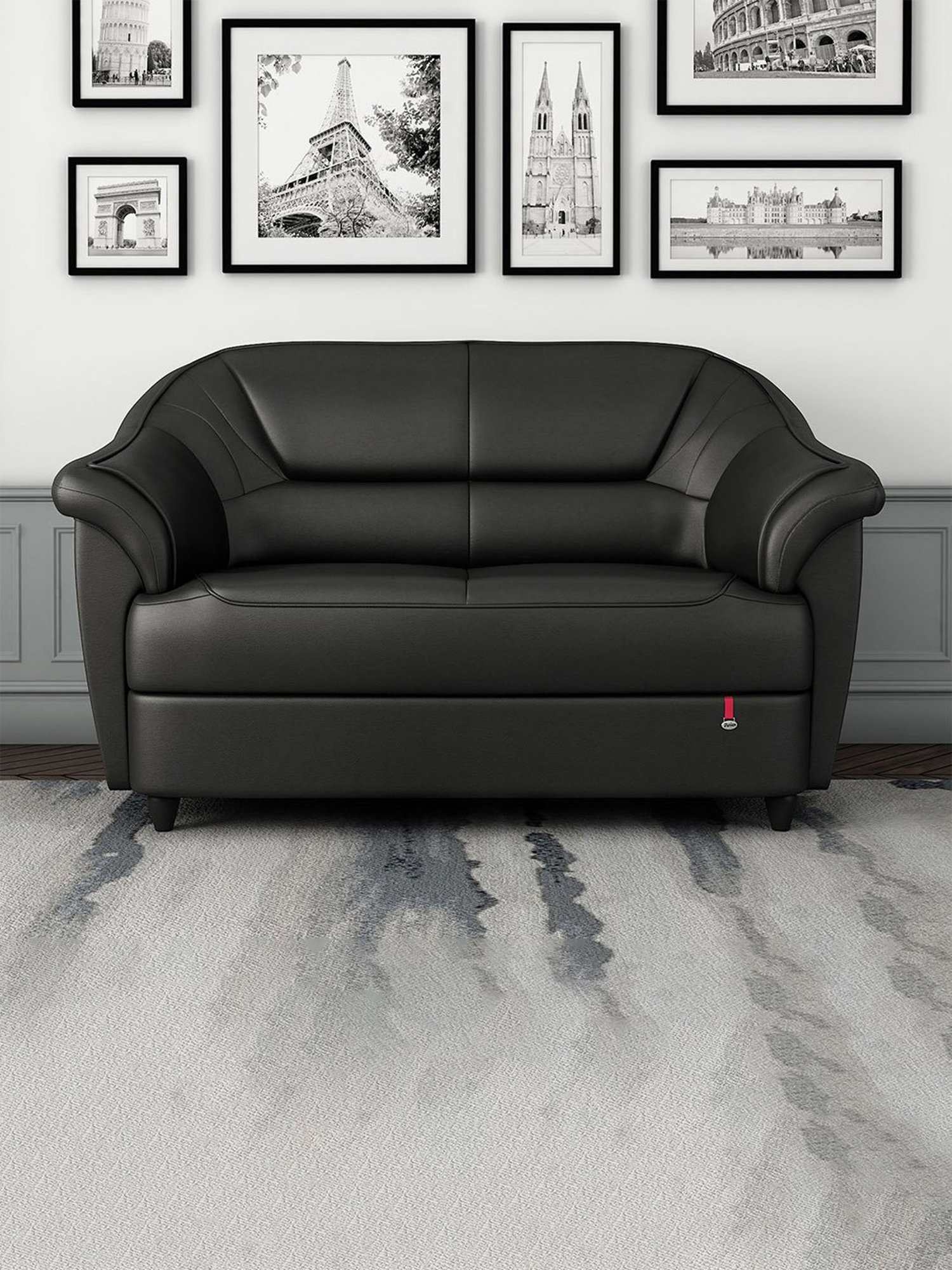 Durian Berry Black Premium Leatherette 2 Seater Sofa