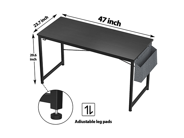 Computer Desk 47 inch Home Office Writing Study Desk, Modern Simple Style Laptop Table with Storage Bag,Rustic Black,GT104