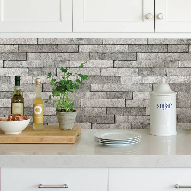 Brewster Stone Peel & Stick Wallpaper Backsplash Gray