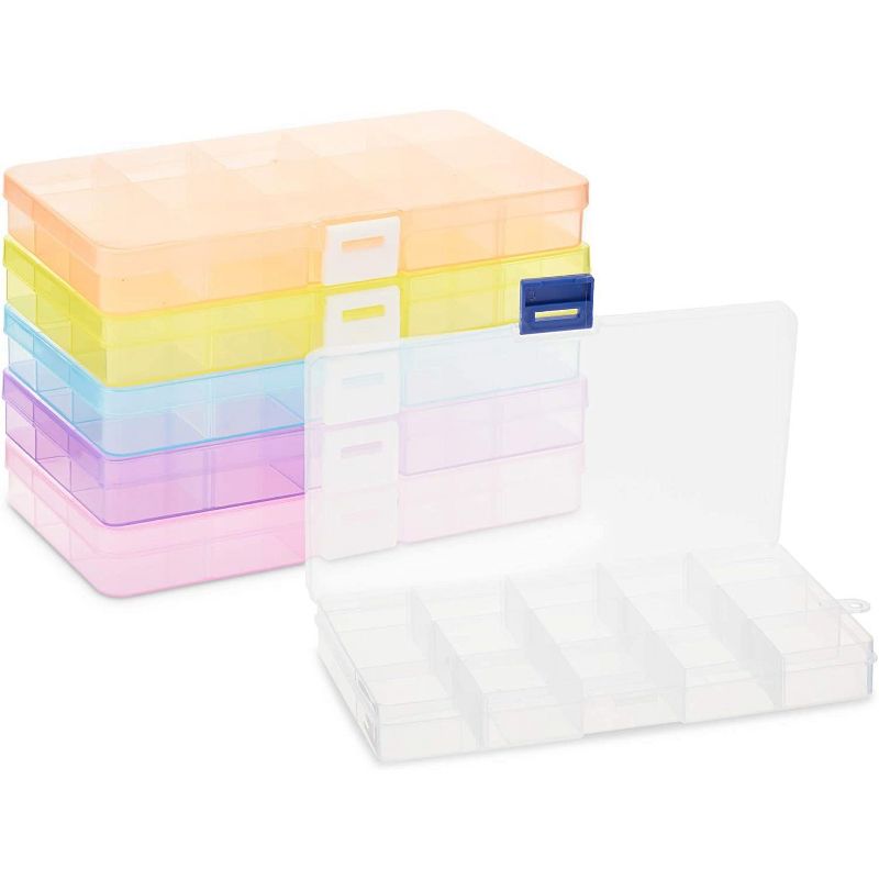 Bright Creations 6-Pack Plastic Bead Organizer Box with Dividers, 6 Colors Craft Supplies (7 x 4 x 1 in)
