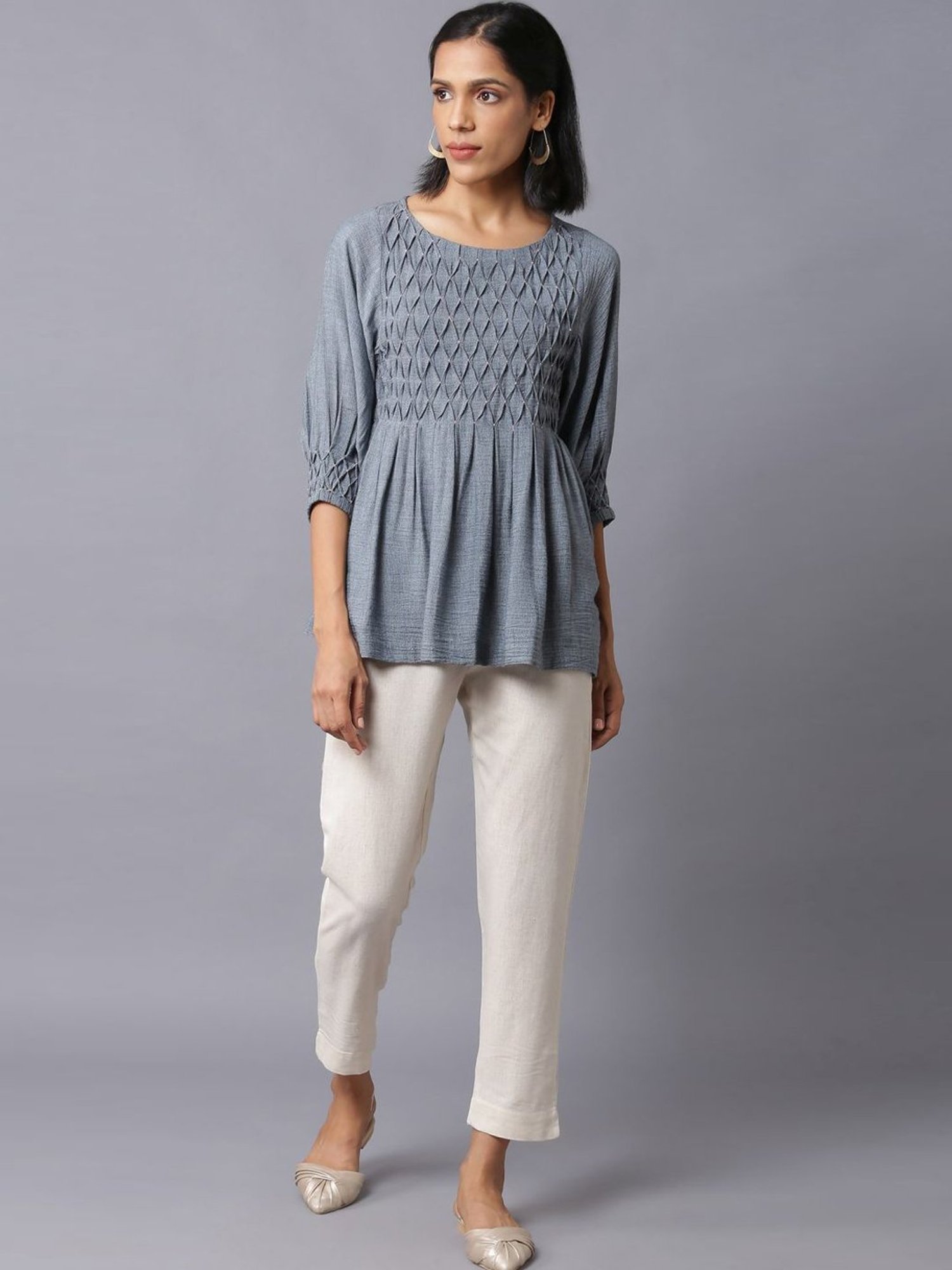 W Blue Woven Pattern Tunic