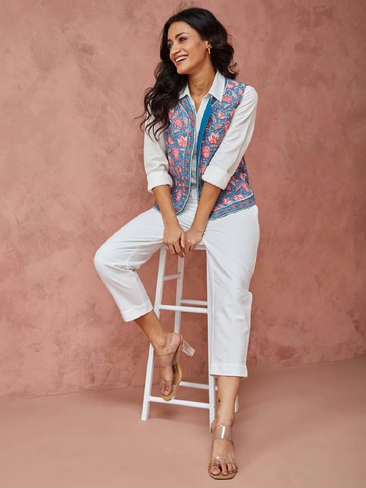 Fabindia Blue Cotton Printed Jacket