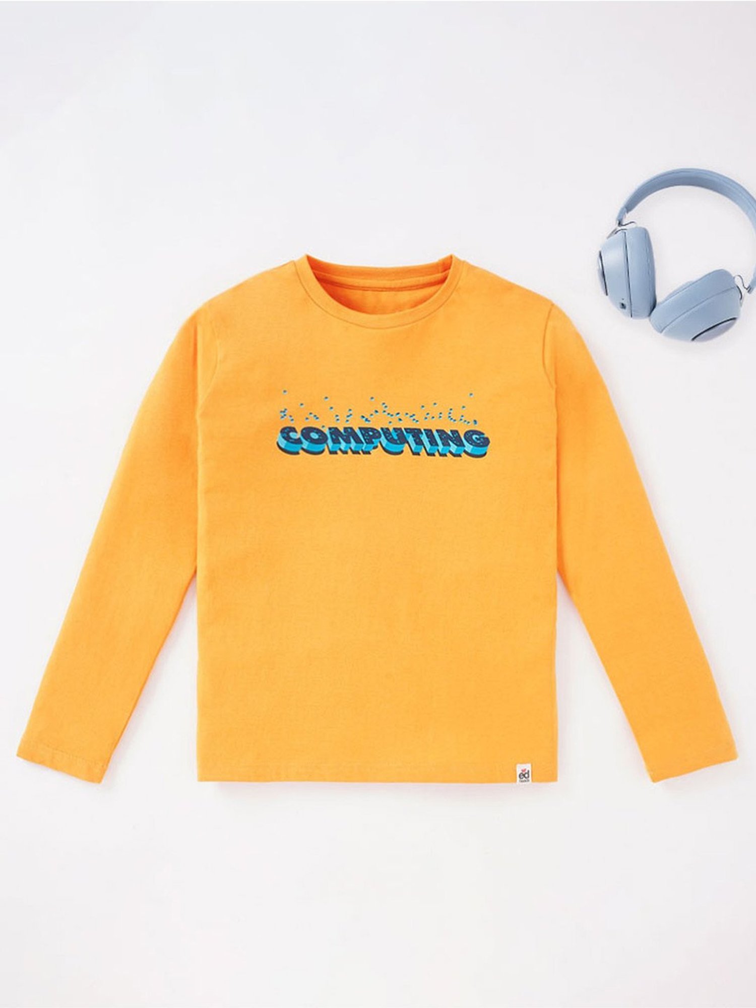 Edheads Kids Yellow Cotton Printed Full Sleeves T-Shirt