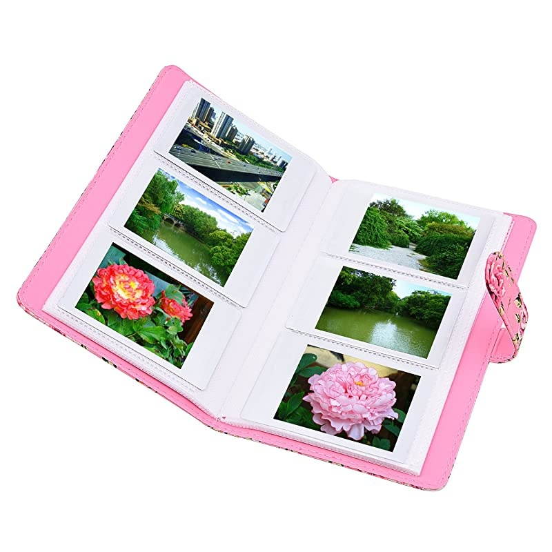 Wallet PU Leather Photo Album Compatible with Fujifilm Instax Mini 11 9 8 90 8+ 26 7s Instant Camera Film, Polaroid Snap Zip Z2300 PIC-300 Film (Pink Floral)