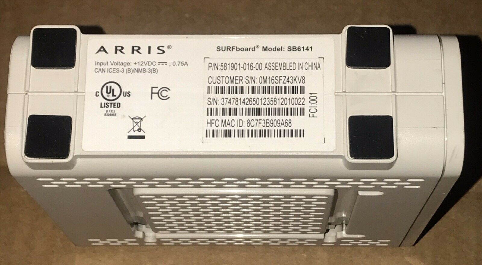 MOTOROLA ARRIS SURFBOARD SB6141 DOCSIS 3.0 CABLE/MODEM W/POWER ADAPTER ONLY