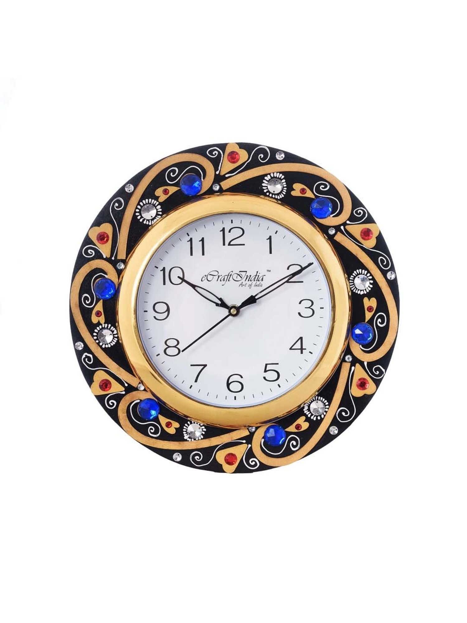 eCraftIndia Blue Crystal Studded Decorative Wooden Handcrafted Wall Clock
