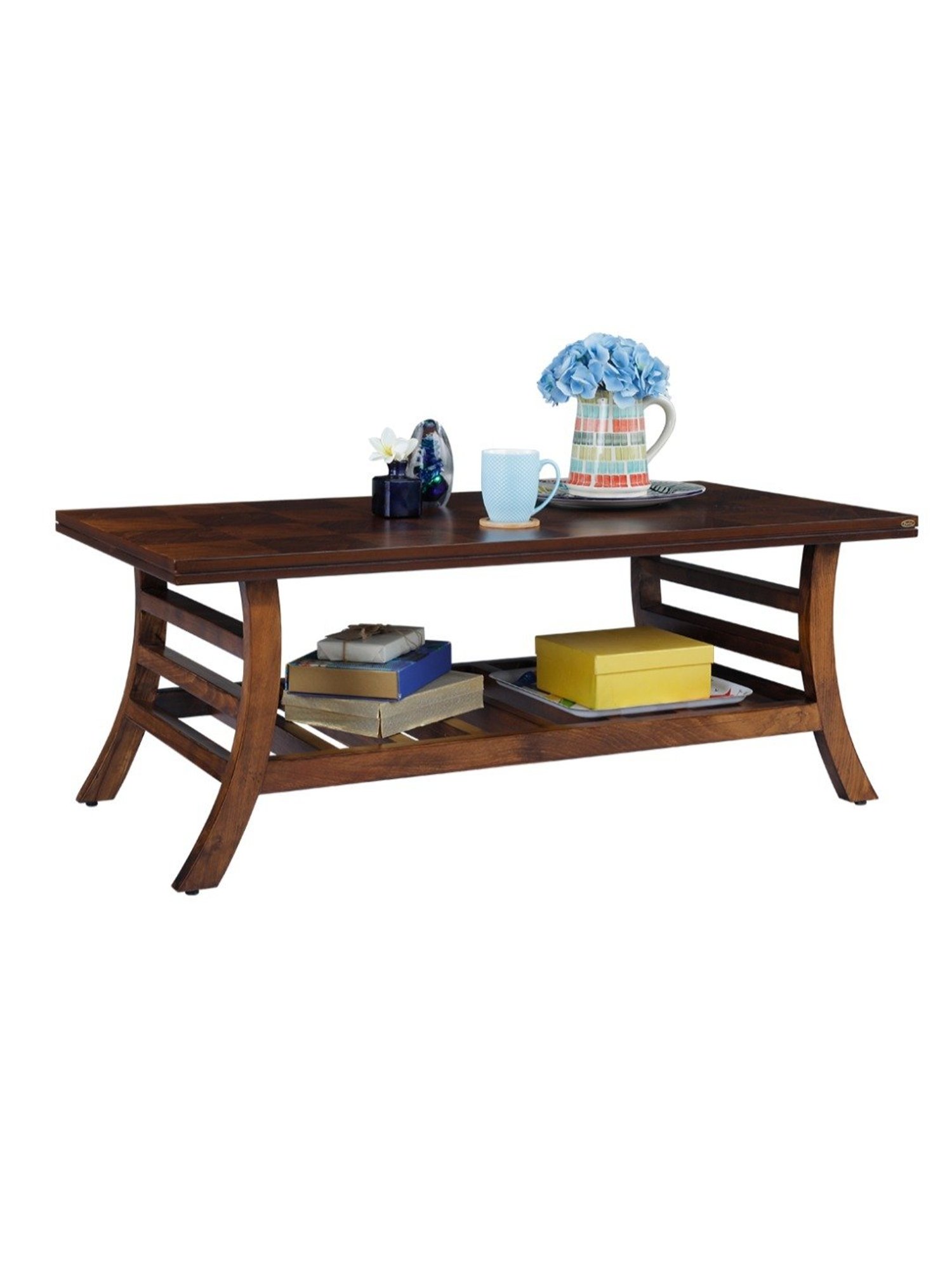 Durian Scarlet Brown Veneer & Solid Wood Coffee Table in Oak Finish