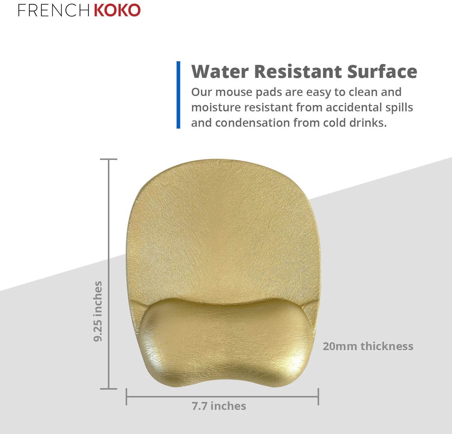 French Koko Mouse Pad with Wrist Support Cute & Ergonomic Mousepad Gel Support Desktop Padded Wrist Rest Memory Foam for Easy Mouse Movement Computer Laptop Home Office School (Leather Gold)