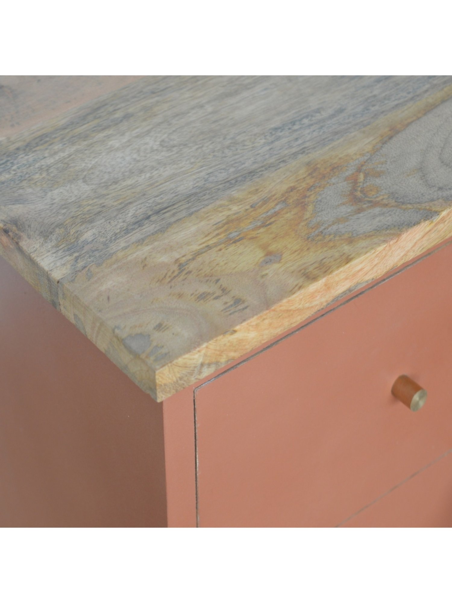 Artisan Furniture Solid Brown Mango Wood Side Table Brick Red Finish