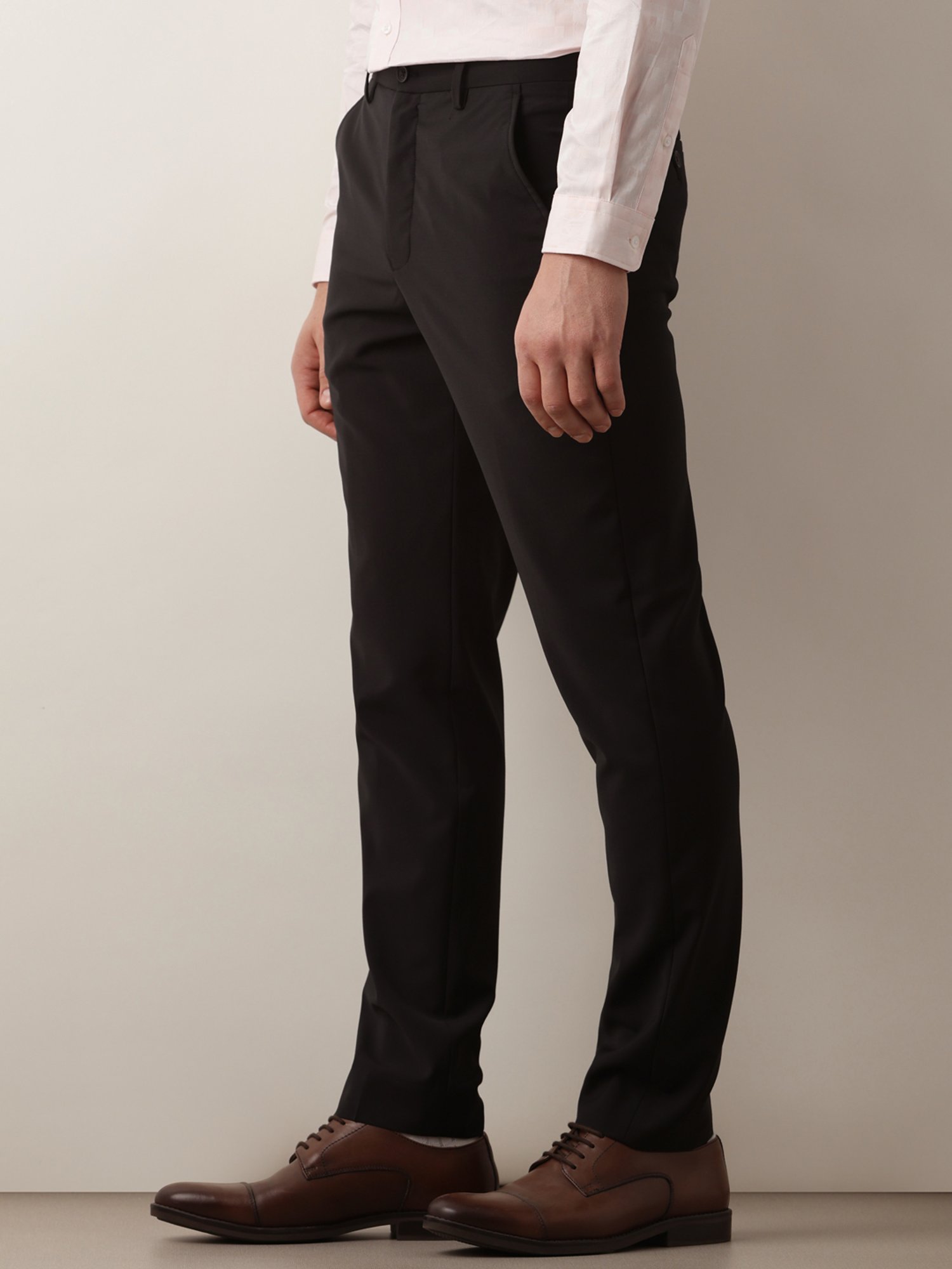 SELECTED HOMME Black Slim Fit Flat Front Trousers