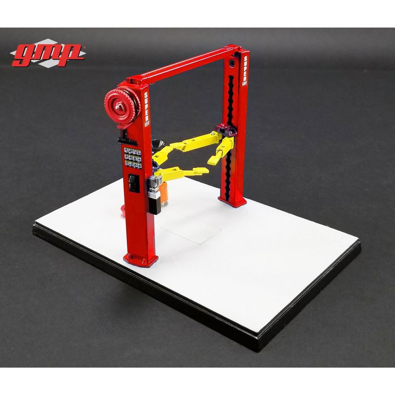 Two Post Lift Red and Yellow for 1/43 Scale Diecast Model Cars by GMP