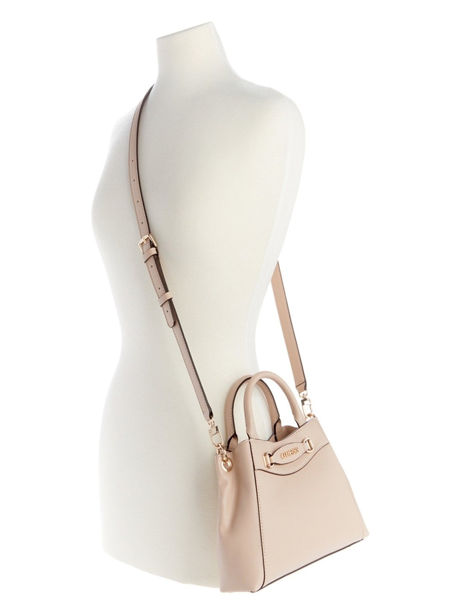 Guess Beige Solid Satchel Handbag