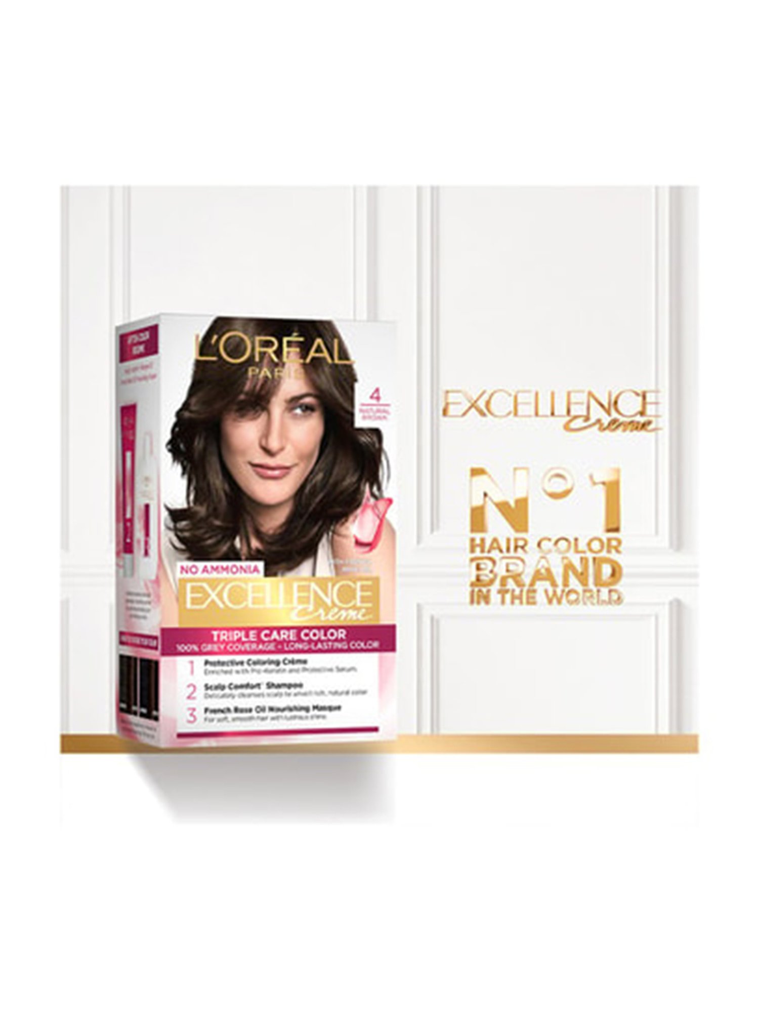 L'Oreal Paris Excellence Creme Triple Care Hair Color 4 Natural Brown 100 gm + 72 ml