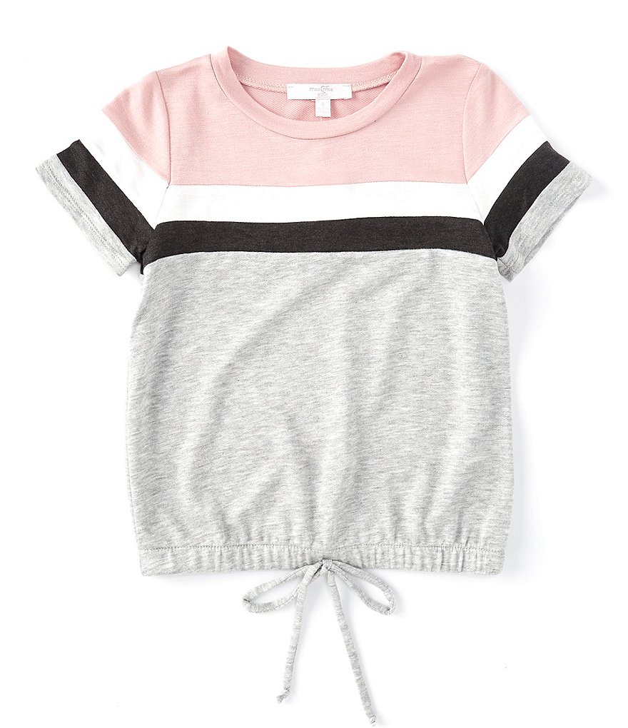 Moa Moa Big Girls 7-16 Short-Sleeve Tie-Hem Color-Block Knit Top