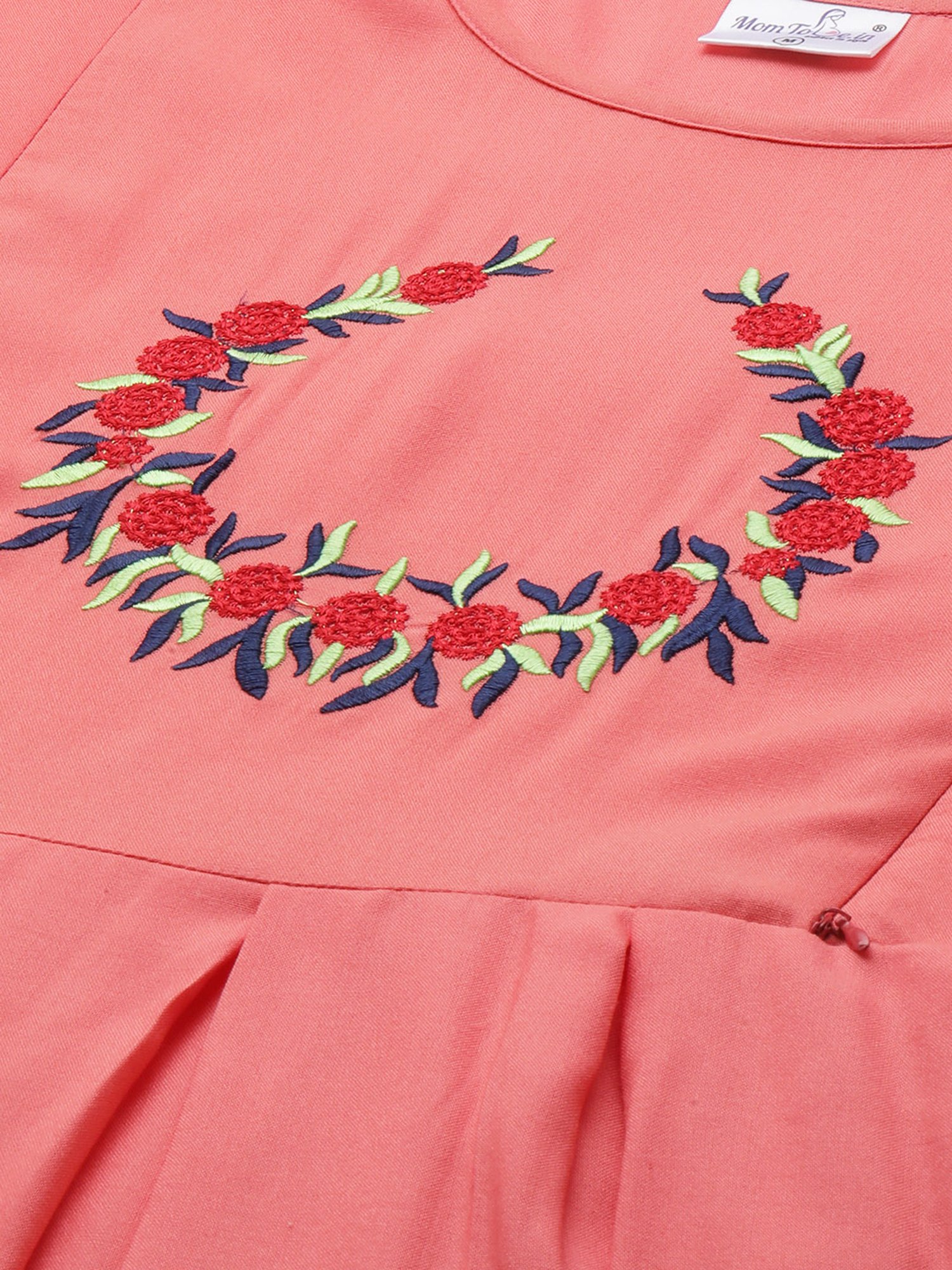 MomToBe Peach Embroidered Maternity Dress