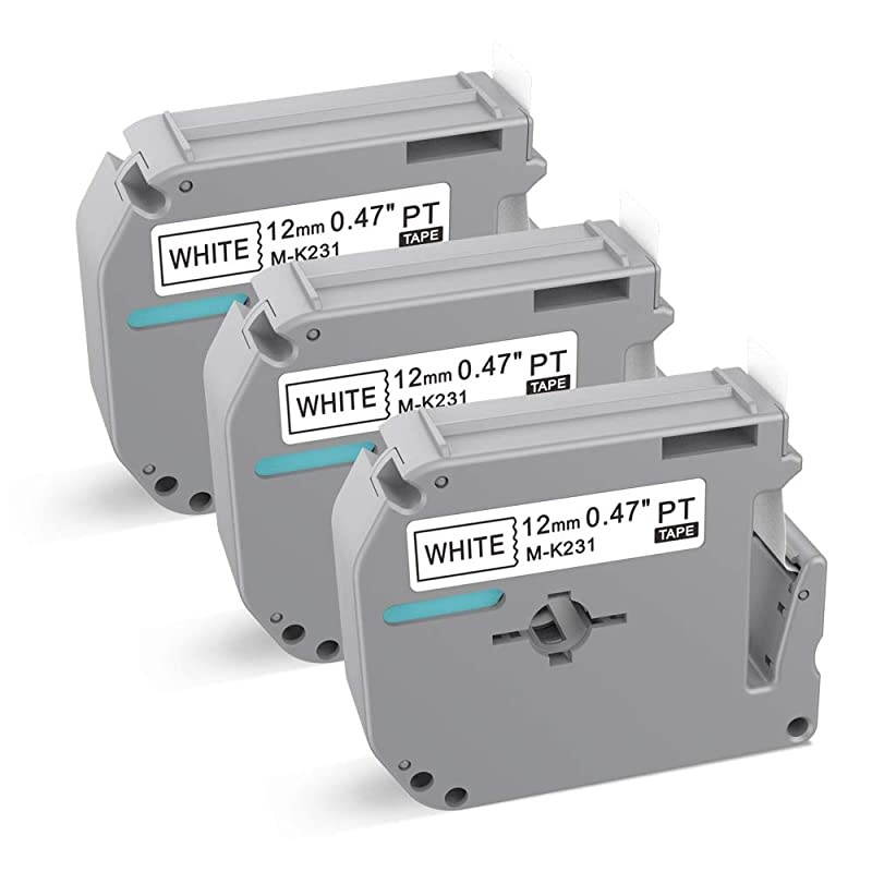 Compatible Label Tape Replacement for ptouch M Tape M231 MK231 MK231 Black on White Cassette for Brother PTouch Label Maker PT90 PTM95 PT70BM PT70 PT65 PT85 047Inch x 262Ft 3Pack