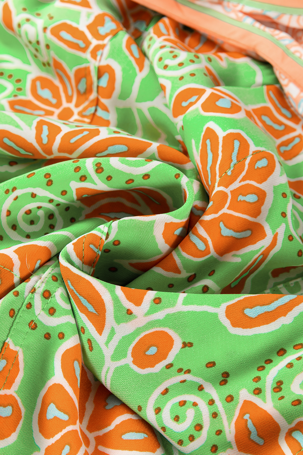 Green Floral Print Pocketed Front Knot High Waist Shorts