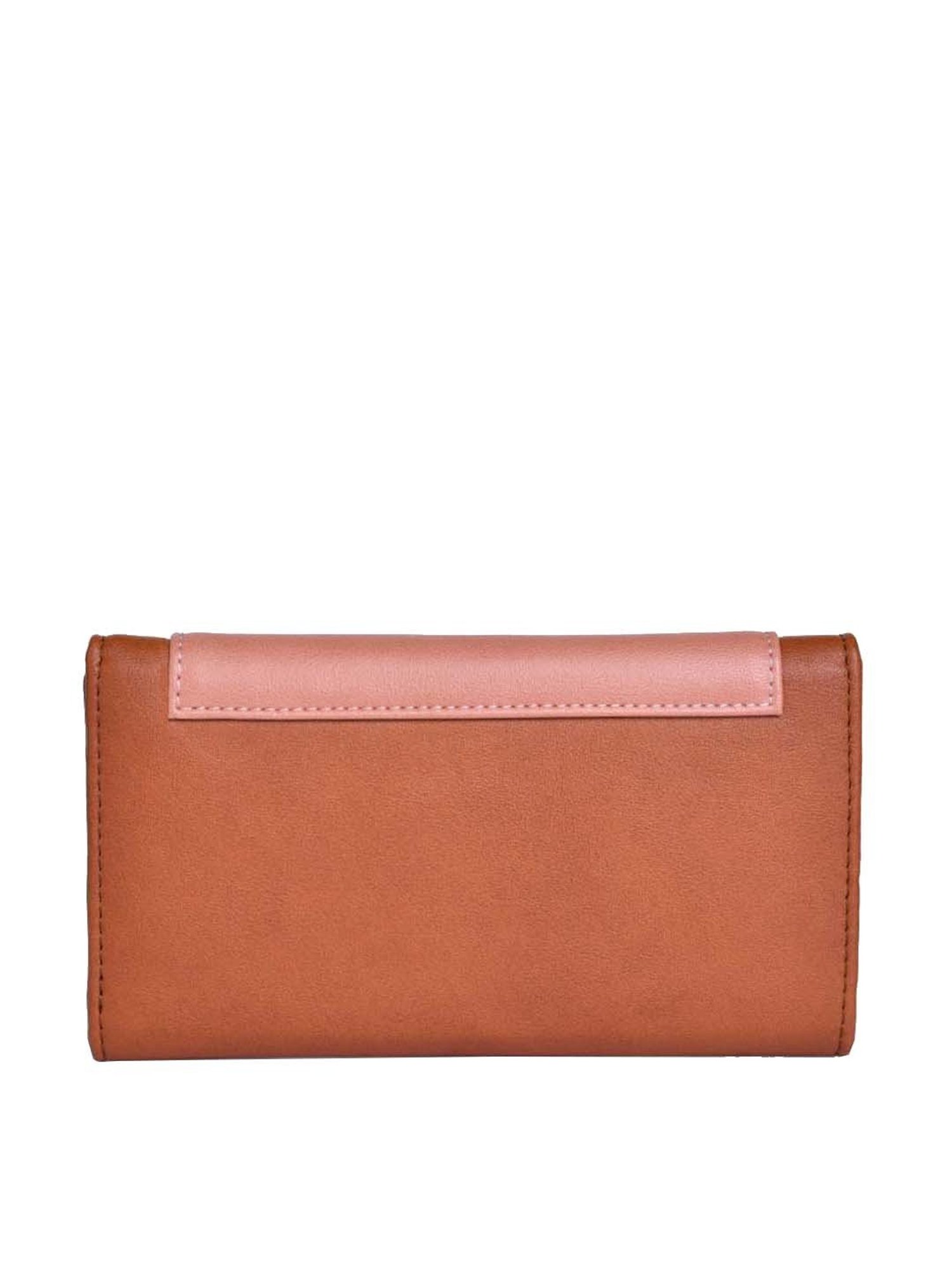 BELWABA Tan Color Block Tri-Fold Wallet for Women