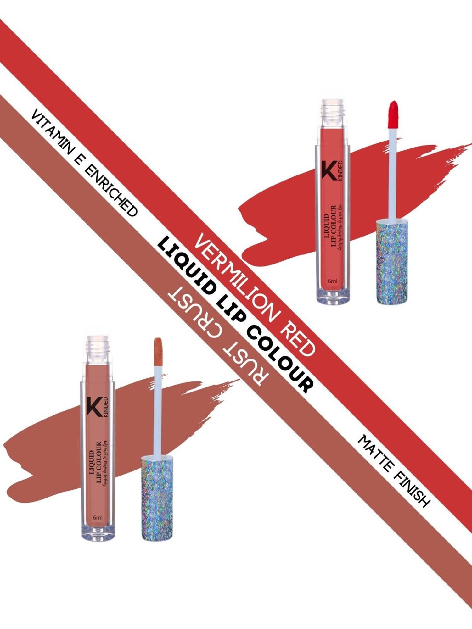 KINDED Liquid Lip Colour 03 Vermilion Red & 05 Rust Crust Combo