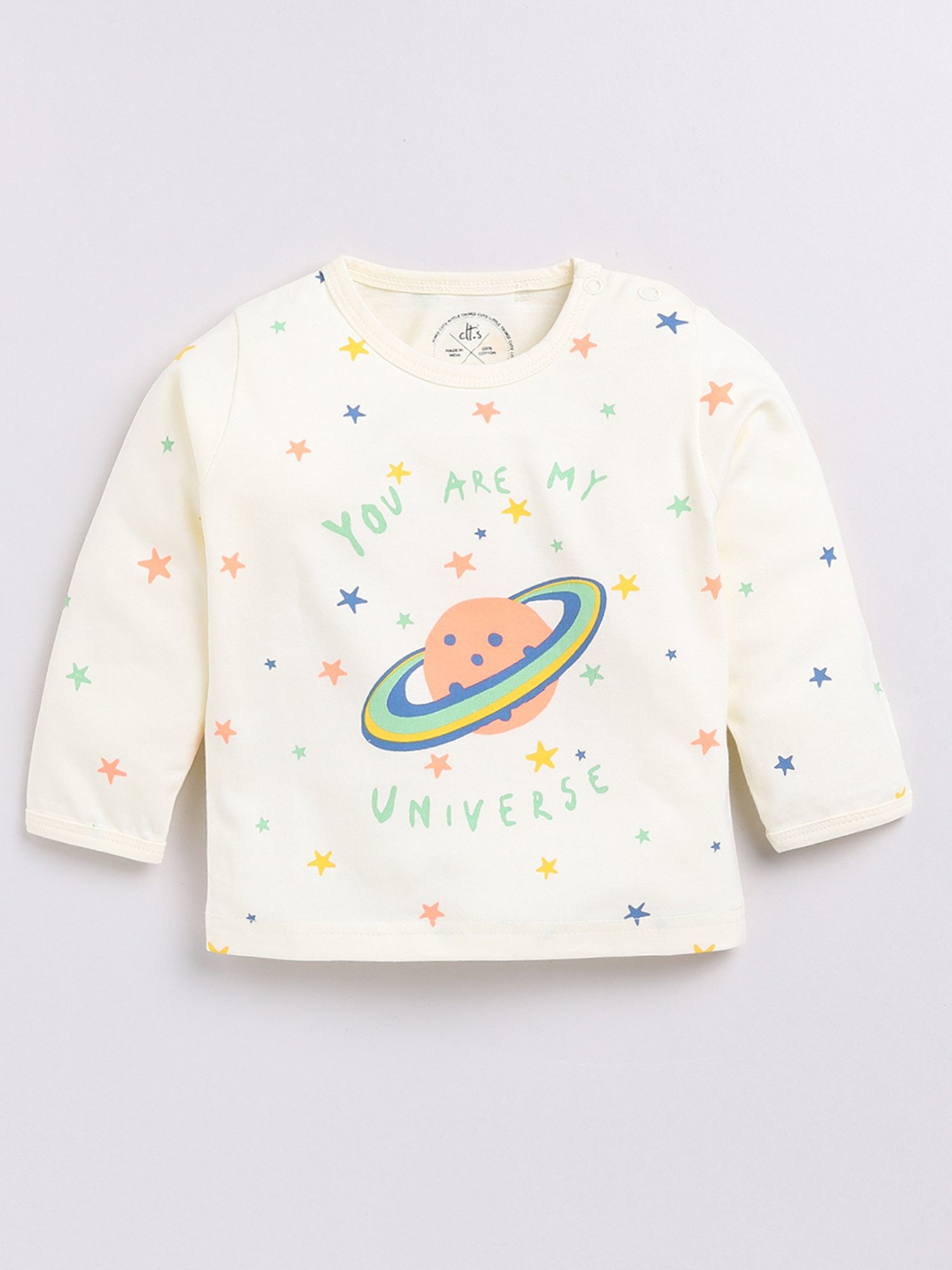 Clt.s Unisex Cream Printed Full Sleeves T-Shirt With Pyjamas