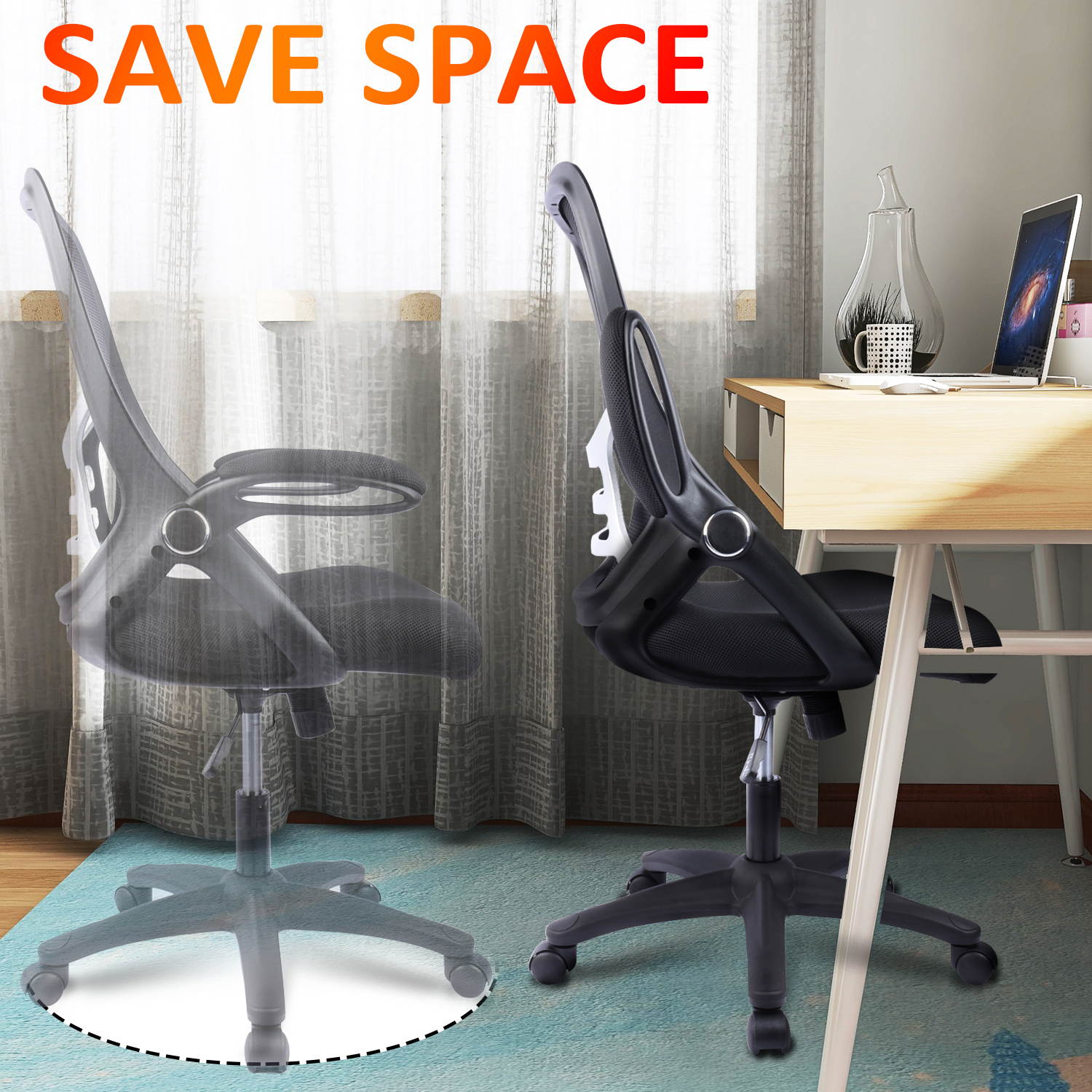 Big and Tall Office Chair, Mesh Home Office Desk Chair Clearance, Swivel Computer Task Chair with Flip-up Arms, Ergonomic High-Back Office Chair, Height Adjustable(Black)