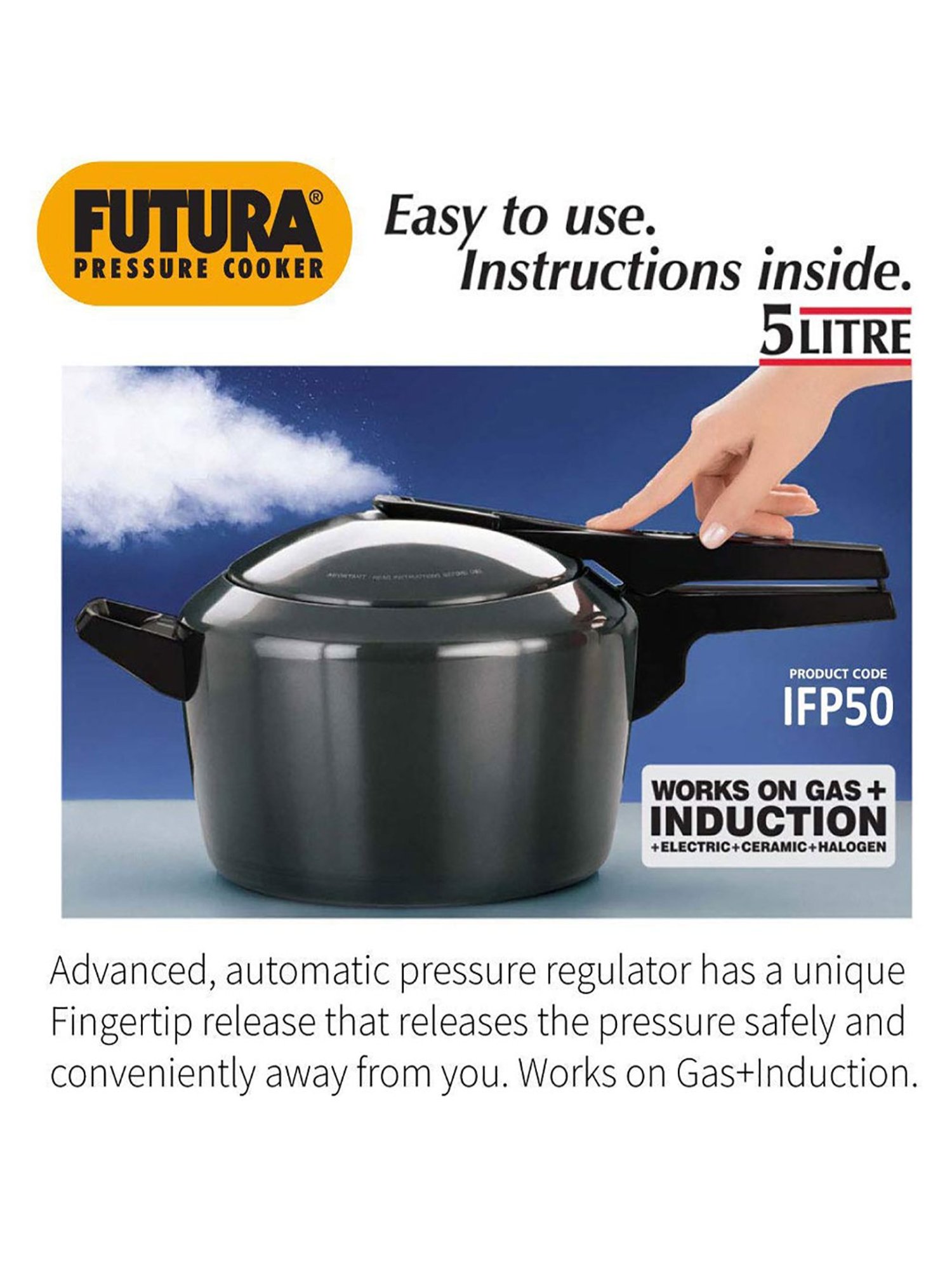 Futura Black Hard Anodized 5 L Induction Based Pressure Cooker - Set of 1