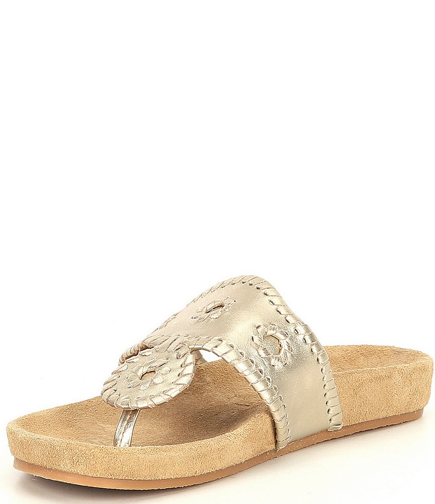 Jack Rogers Jacks Comfort Leather Whipstitch Detail Thong Sandals
