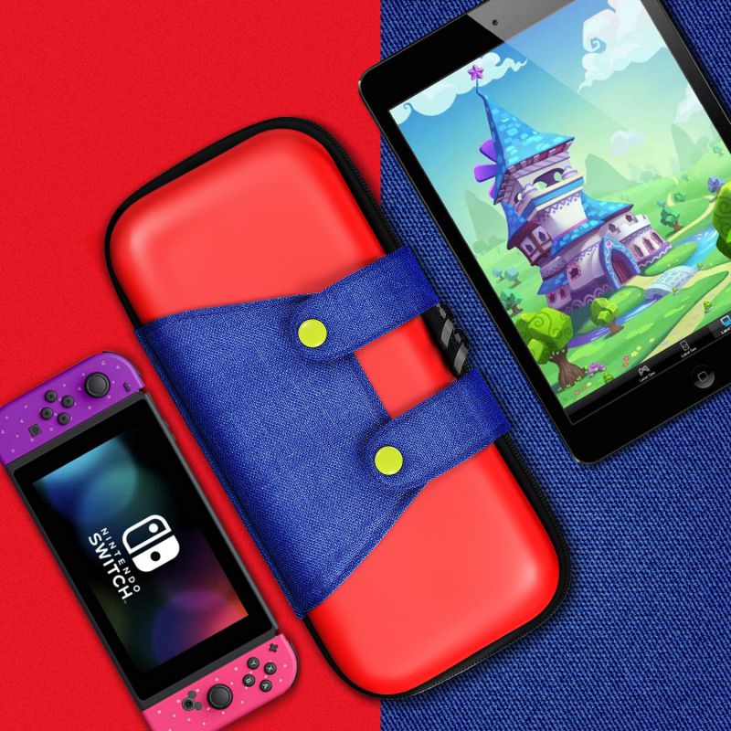 Travel Case for Nintendo Switch Mario Theme Portable Travel Carry Hard Shell EVA Material Pouch Traveler Deluxe Cover with Strap Handle for Switch Console, Joy Con Controller, Game Card Holders