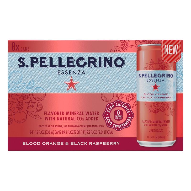 S.Pellegrino Essenza Blood Orange and Black Raspberry Sparkling Natural Mineral Water - 8pk/11.15 fl oz Cans